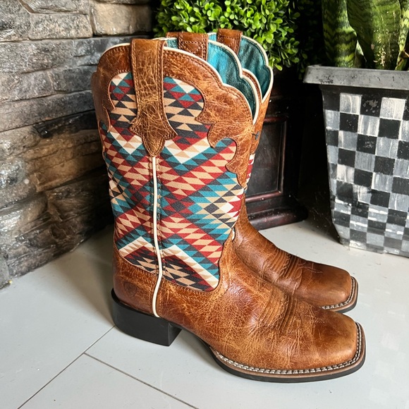 Ariat Teal and Black Leather Western Boots - Picture 7 of 13